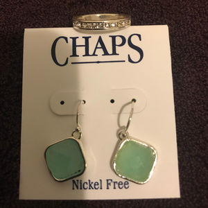 Chaps aqua drop earrings and ring NEW